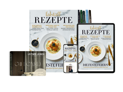 4 x FALSTAFF REZEPTE PRINT & DIGITAL + 20€ Leitner Leinen