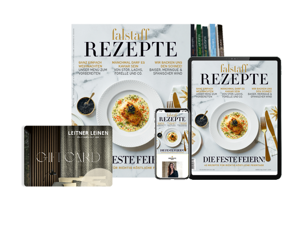 4 x FALSTAFF REZEPTE PRINT & DIGITAL + 20€ Leitner Leinen