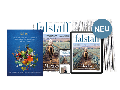 Gift subscription: 10 x FALSTAFF-MAGAZINE PRINT & DIGITAL & cookbook "The stars of tomorrow"