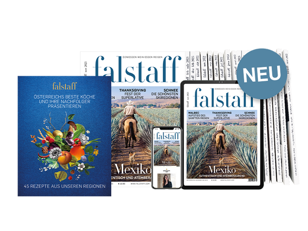 Gift subscription: 10 x FALSTAFF-MAGAZINE PRINT & DIGITAL & cookbook "The stars of tomorrow"