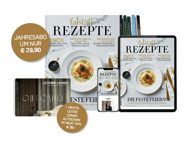 4 x FALSTAFF RECIPES PRINT & DIGITAL + 20€ Leitner linen