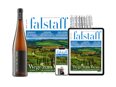 10 x Falstaff-Magazin PRINT & DIGITAL + 1 Flasche 2018 PUR Gold Wachau Grüner Veltliner