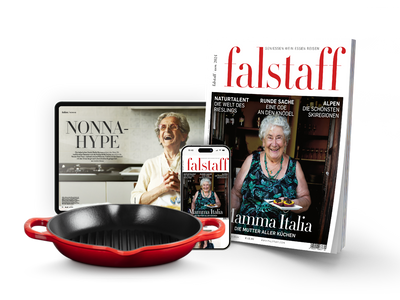 20 x FALSTAFF-MAGAZIN PRINT & DIGITAL & Le Creuset Grillpfanne aus Gusseisen