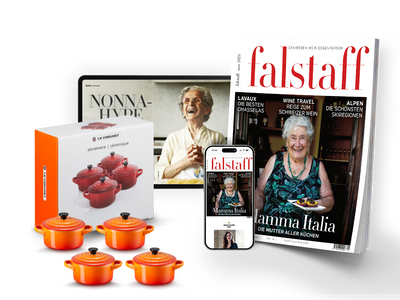 10 x FALSTAFF-MAGAZINE PRINT & DIGITAL & 4x Le Creuset Mini Cocotte