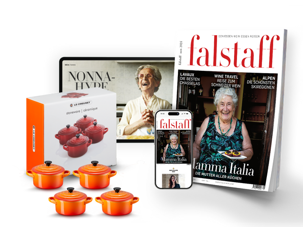 10 x FALSTAFF-MAGAZINE PRINT & DIGITAL & 4x Le Creuset Mini Cocotte