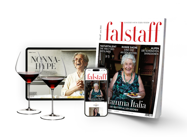 10 x FALSTAFF-MAGAZIN PRINT & DIGITAL & Riedel Veloce Pinot Noir 2 Stk