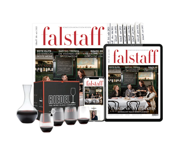 10 x FALSTAFF-MAGAZINE STAMPA E DIGITALE & RIEDEL 'O' Set regalo