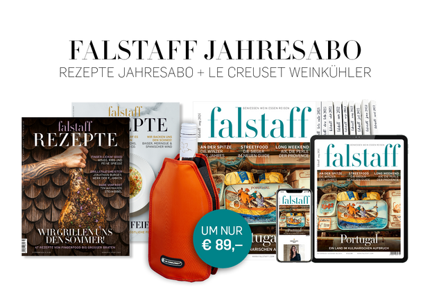 10 x FALSTAFF-MAGAZINE PRINT + 4 x FALSTAFF REZEPTE + LE CREUSET WEINKÜHLER