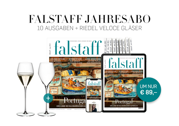 10 x FALSTAFF-MAGAZIN PRINT & DIGITAL & Riedel Veloce