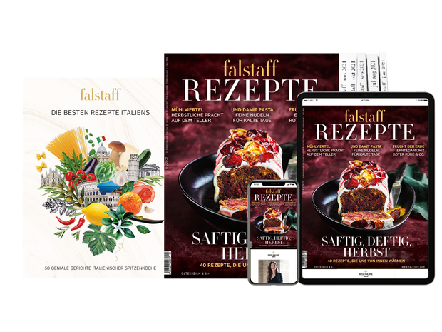 4 x FALSTAFF REZEPTE PRINT & DIGITAL + Falstaff Kochbuch »Die besten Rezepte Italiens«