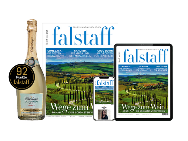 10 x FALSTAFF-MAGAZIN PRINT & DIGITAL & Schlumberger Chardonnay Brut Reserve Sekt g.U. 2016